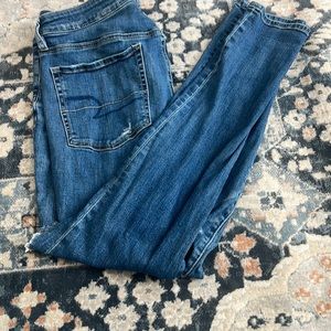 Blue high rise super stretch skinny jeans long